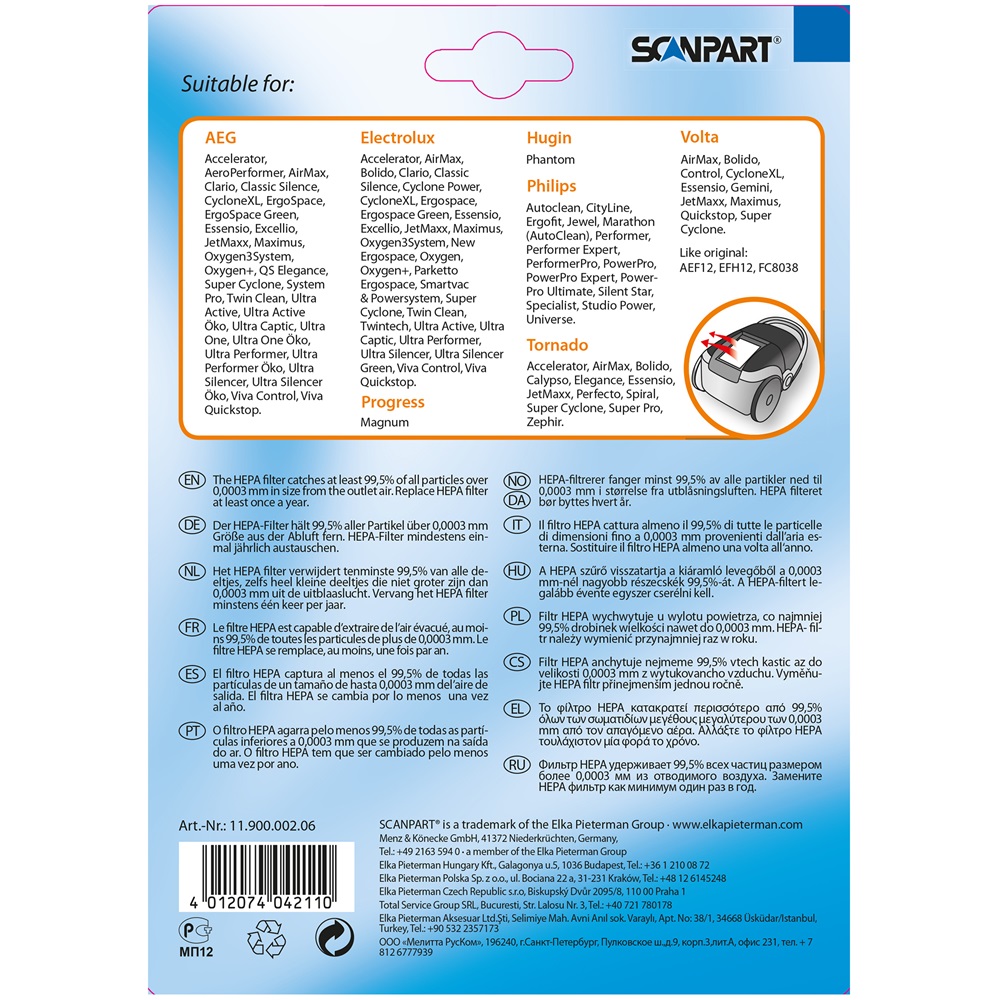 Scanpart 1190000206 AEG/Electrolux/Philips porszívó HEPA filter