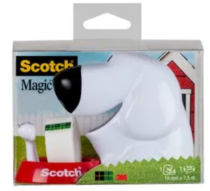 Scotch Magic vidám kutya ragasztószalag adagoló + 1tekercs Scotch Magic 19mmx7,5m ragasztószalag