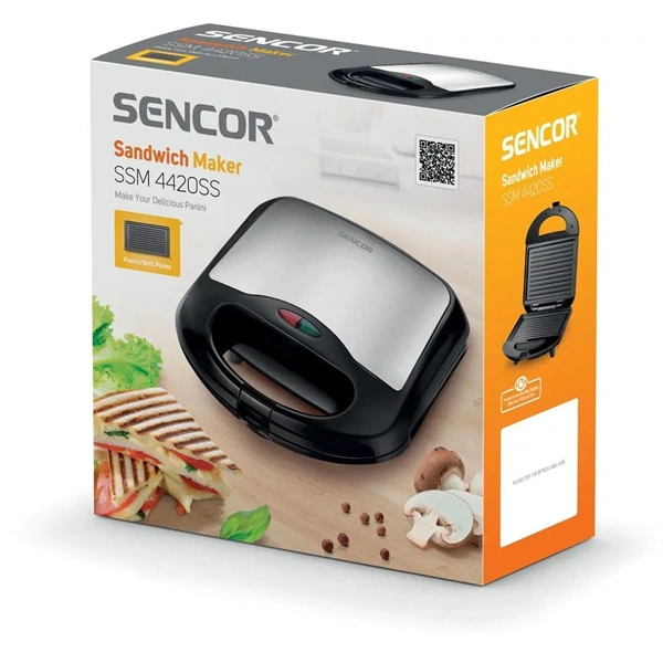 Sencor SSM 4420SS inox-fekete grill/panini - szendvicssütő