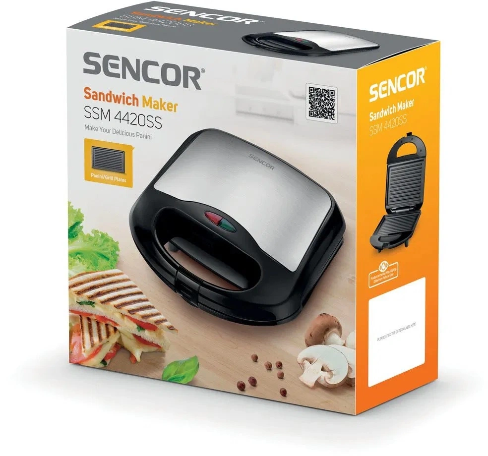 Sencor SSM 4420SS inox-fekete grill/panini - szendvicssütő