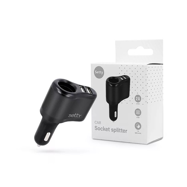 Setty SE821454 10W 2xUSB fekete szivargyújtós töltő adapter