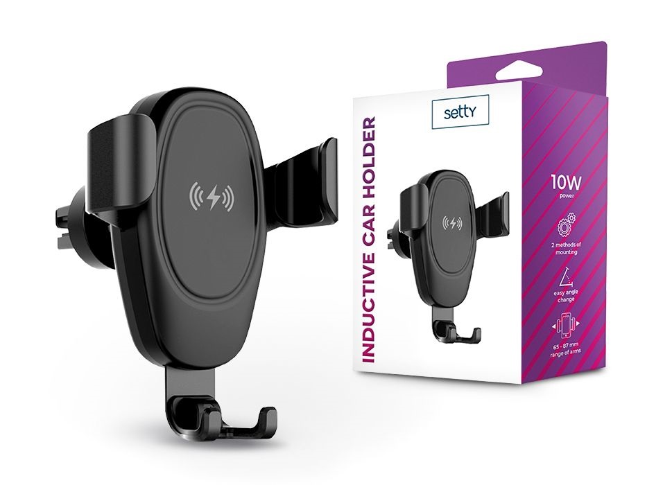 Setty TF-0034 IUS-01 10W univerzális szellőzőrácsba illeszthető vezeték nélküli autós töltő és tartó