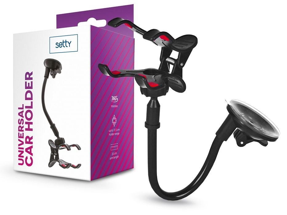 Setty TF-0053 univerzális műszerfalra/szélvédőre helyezhető fekete autós telefon tartó