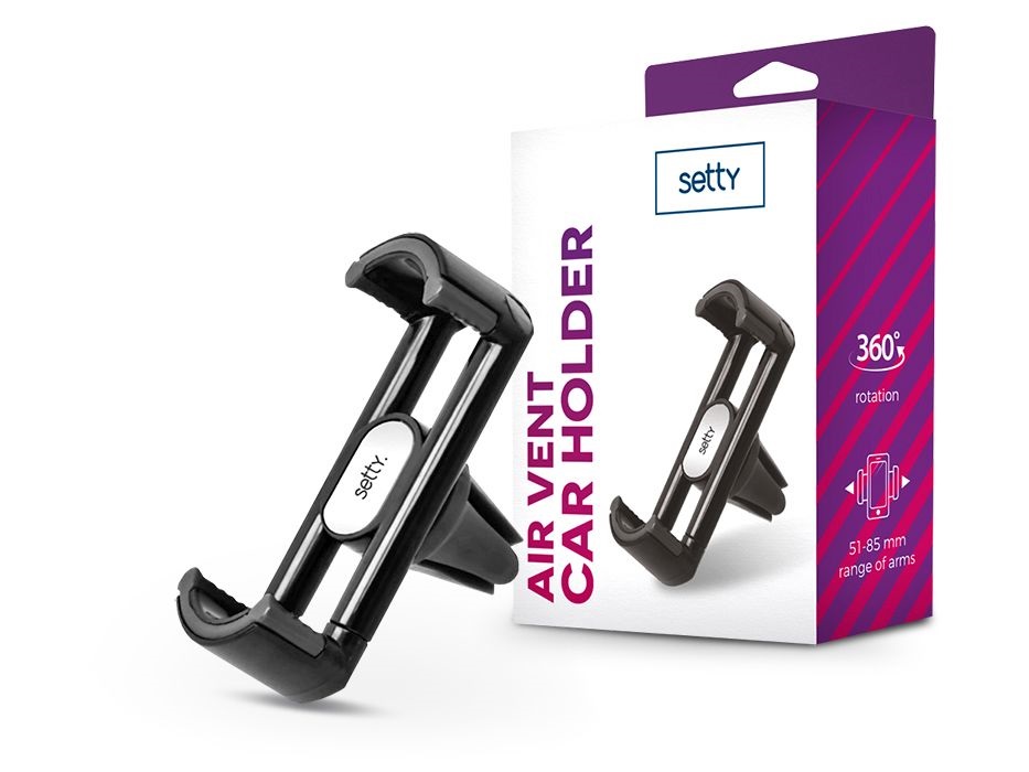 Setty TF-0055 univerzális szellőzőrácsba illeszthető fekete autós telefon tartó