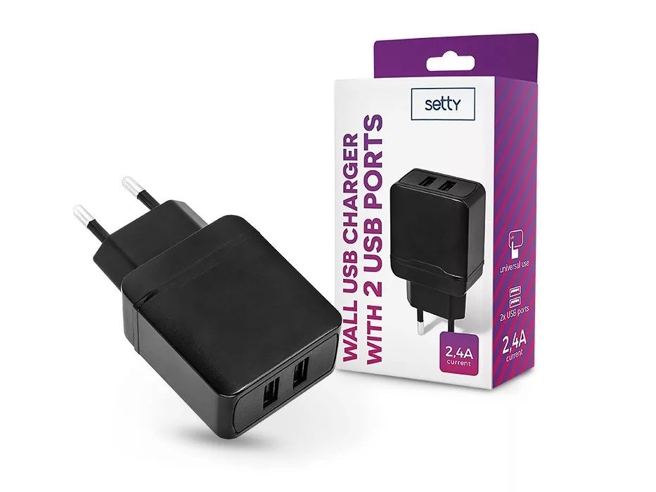 Setty TF-0183 2,4A 2xUSB fekete hálózati töltő adapter