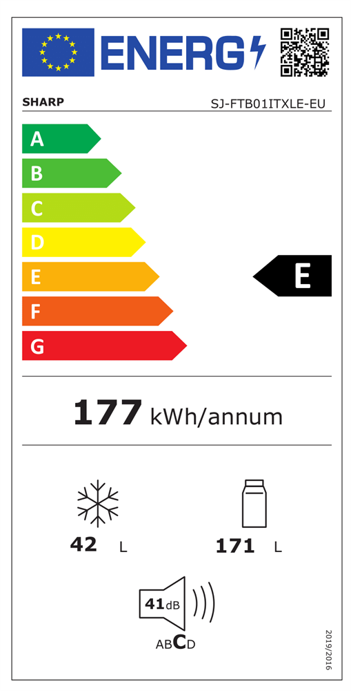 Sharp SJ-FTB01ITXLE-EU inox, felülfagyasztós, Hűtő:171L, Fagyasztó:42L, Nanofrost hűtőszekrény