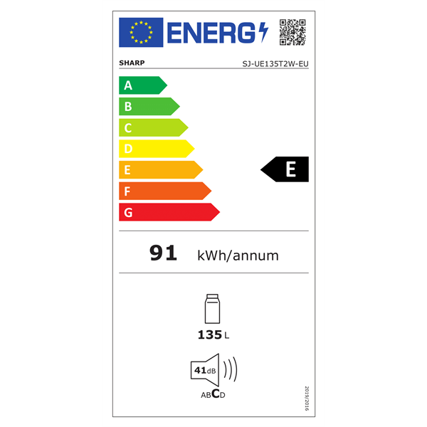 Sharp SJ-UE135T2W-EU egyajtós hűtőszekrény