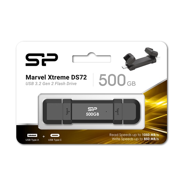 Silicon Power 500GB USB 3.2 Gen2/Type-A/Type-C fekete Marvel Xtreme DS72 Flash Drive