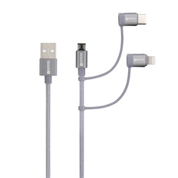 Skross 3IN1CABLE-120-STEEL 1,2m microUSB/Type-C/Lightning adat- és töltőkábel