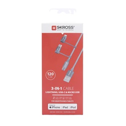 Skross 3IN1CABLE-120-STEEL 1,2m microUSB/Type-C/Lightning adat- és töltőkábel