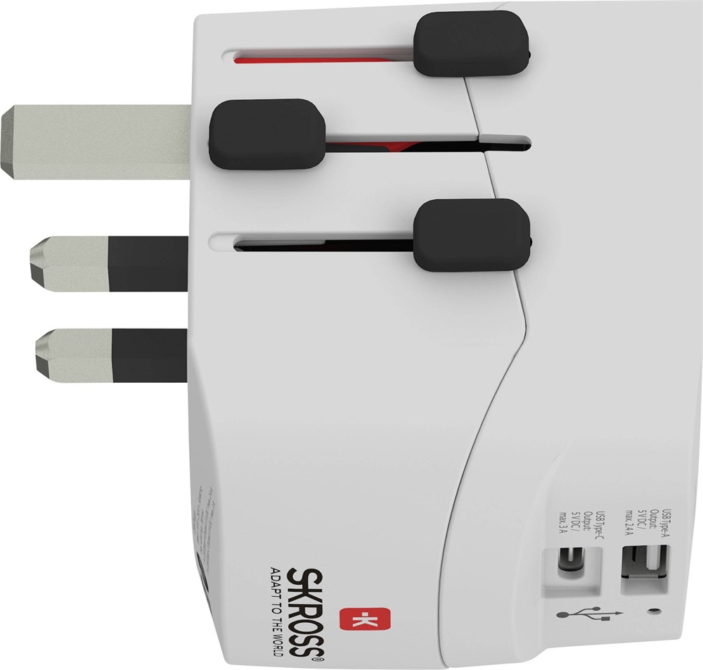 Skross PROLIGHTUSB-A-C USB/Type-C töltő bemenettel földelt világutazó adapter