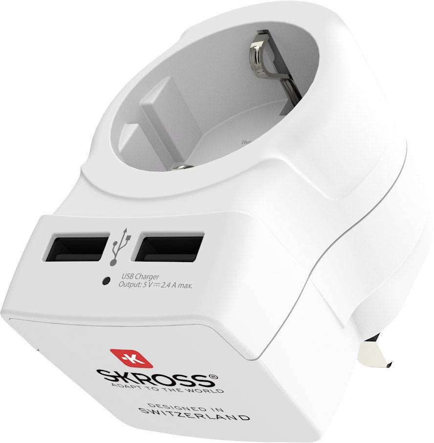 SKROSS csatlakozó átalakító az Egyesült Királyságba, beépített USB töltővel