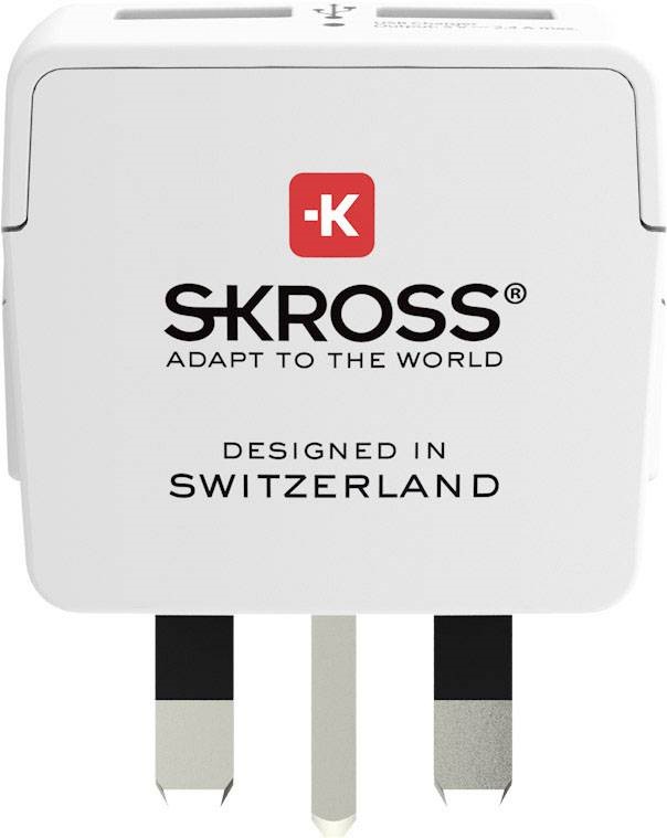 SKROSS csatlakozó átalakító az Egyesült Királyságba, beépített USB töltővel