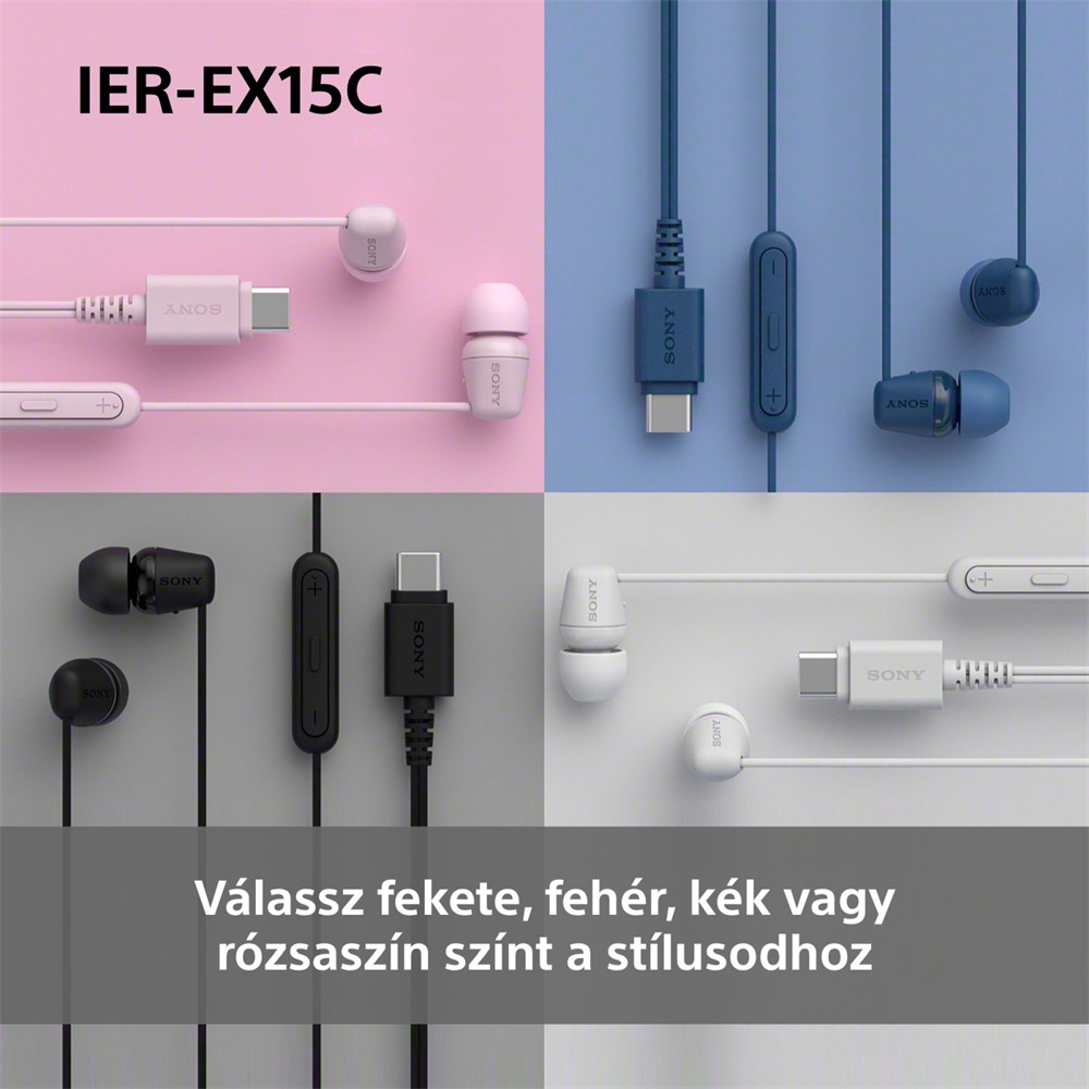 Sony IEREX15CB.CE7 USB Type-C vezetékes mikrofonos fekete fülhallgató