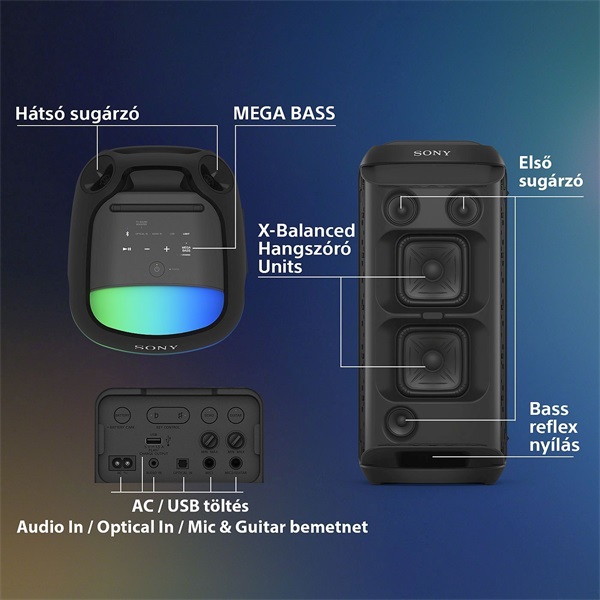 Sony SRSXV800B.CEL hordozható vezeték nélküli hangszóró (Újracsomagolt)
