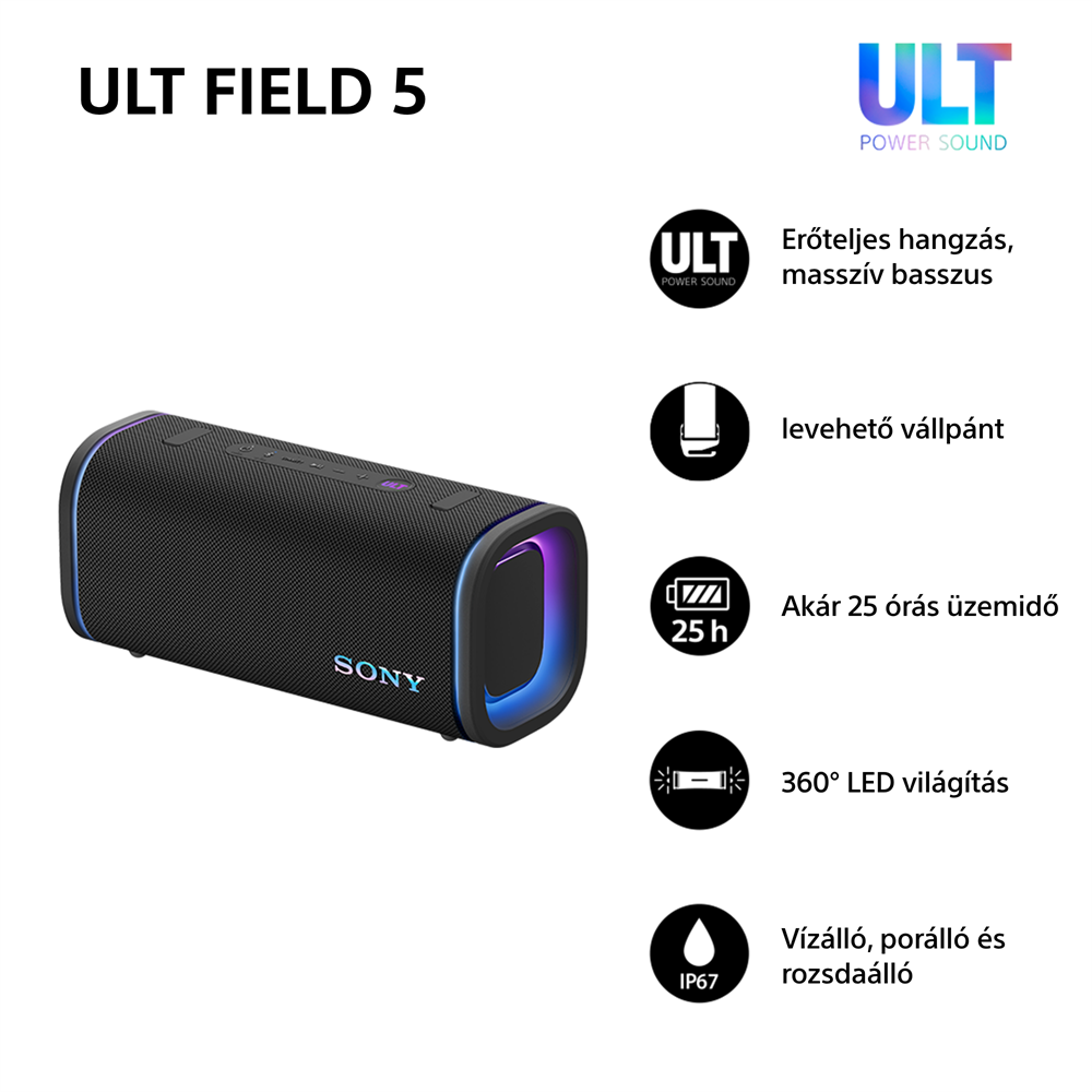 Sony ULT Field 5 fekete Bluetooth hangszoró