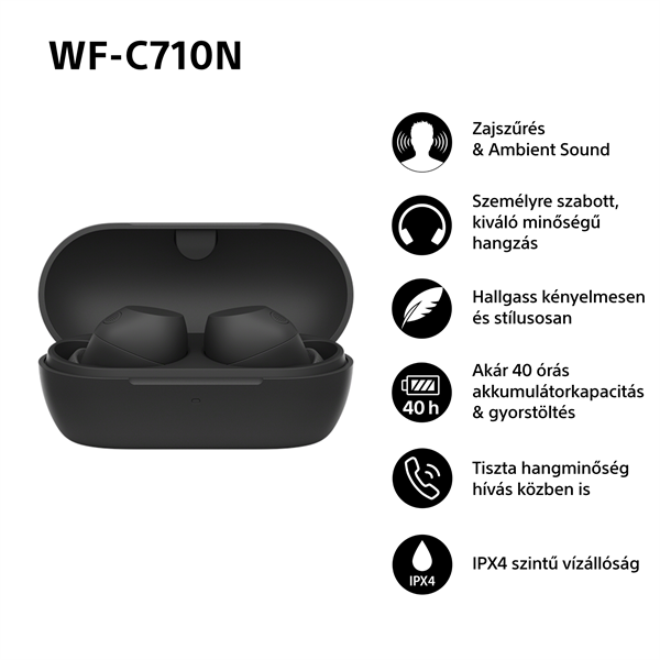 Sony WFC710 True Wireless Bluetooth zajszűrős fekete fülhallgató