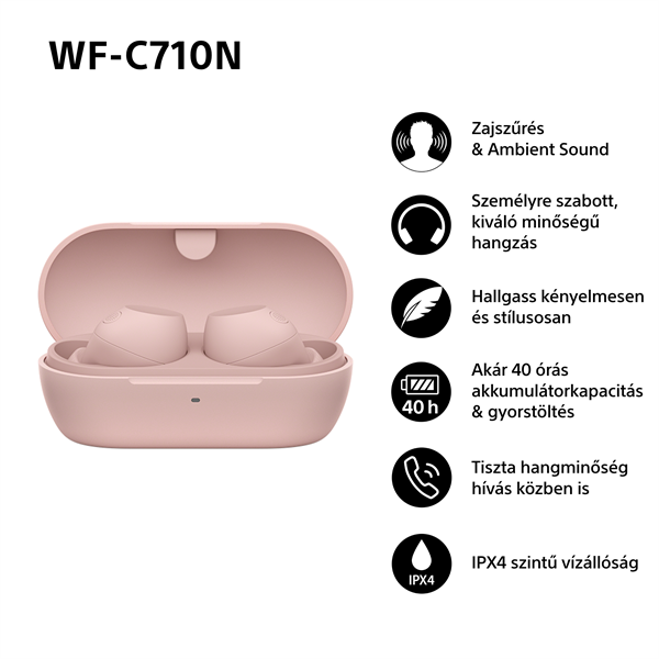 Sony WFC710 True Wireless Bluetooth zajszűrős rózsaszín fülhallgató