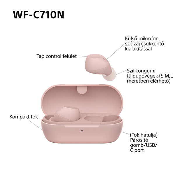 Sony WFC710 True Wireless Bluetooth zajszűrős rózsaszín fülhallgató
