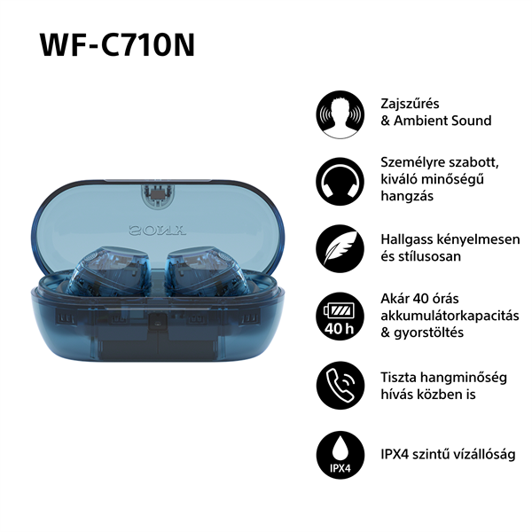 Sony WFC710 True Wireless Bluetooth zajszűrős üvegkék fülhallgató