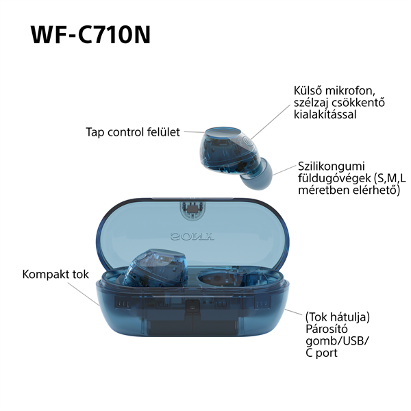 Sony WFC710 True Wireless Bluetooth zajszűrős üvegkék fülhallgató