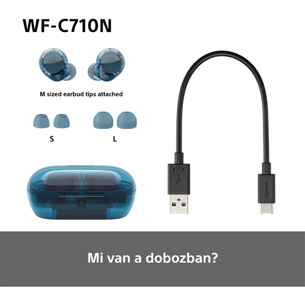 Sony WFC710 True Wireless Bluetooth zajszűrős üvegkék fülhallgató