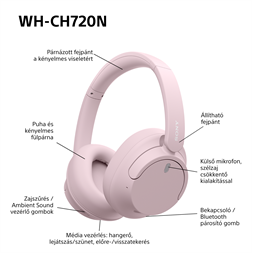 Sony WHCH720NP Bluetooth zajszűrős rózsaszín fejhallgató