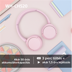Sony WH-CH520 Bluetooth rózsaszín fejhallgató
