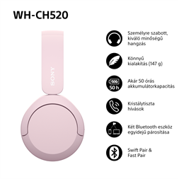 Sony WH-CH520 Bluetooth rózsaszín fejhallgató