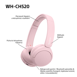 Sony WH-CH520 Bluetooth rózsaszín fejhallgató
