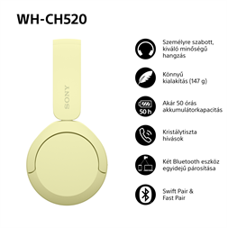 Sony WH-CH520 Bluetooth sárga fejhallgató