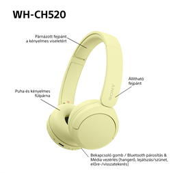 Sony WH-CH520 Bluetooth sárga fejhallgató