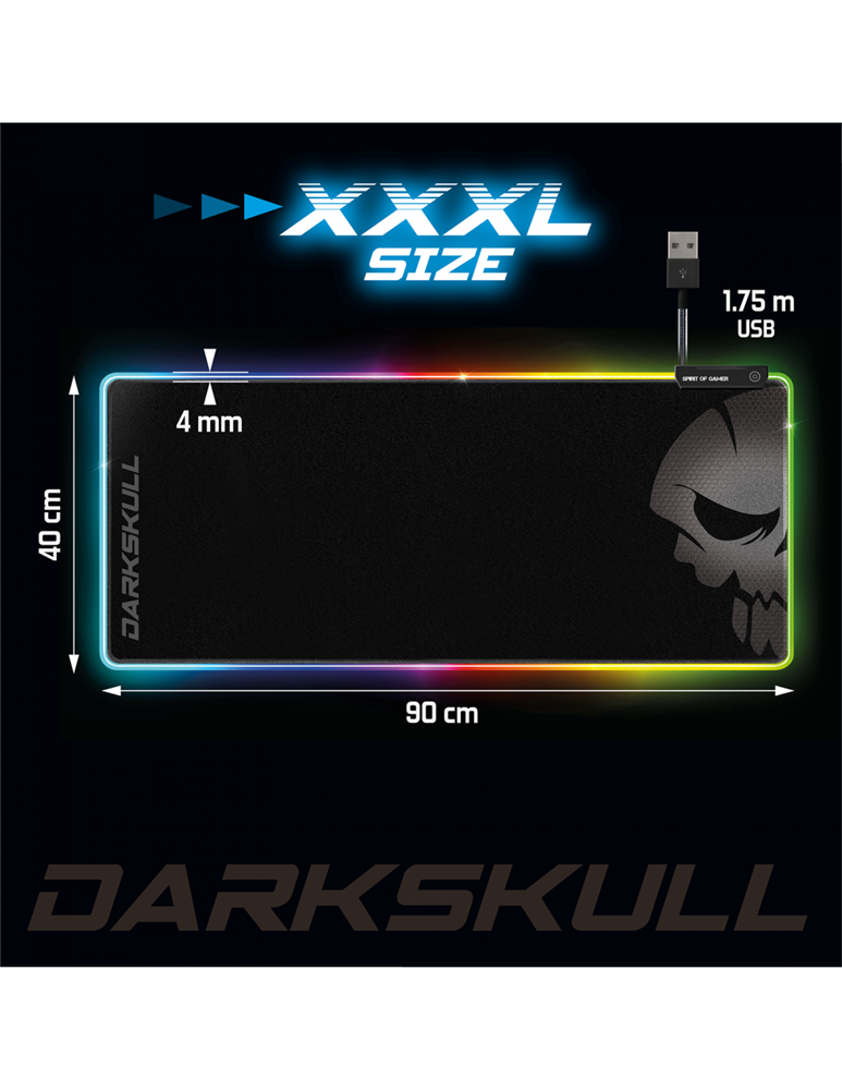 Spirit of Gamer Darkskull RGB XXXL fekete gamer egérpad