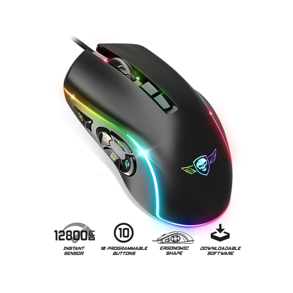 Spirit of Gamer ELITE-M30 (Optikai, 12800DPI, 10 gomb programozható, RGB, harisnyázott kábel) fekete egér