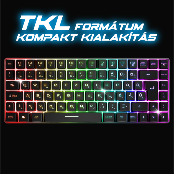 Spirit of Gamer ELITE K70 (TKL, 85 gomb,, RGB LED,USB, anti-ghost, fekete, magyar) vezeték nélküli billentyűzet