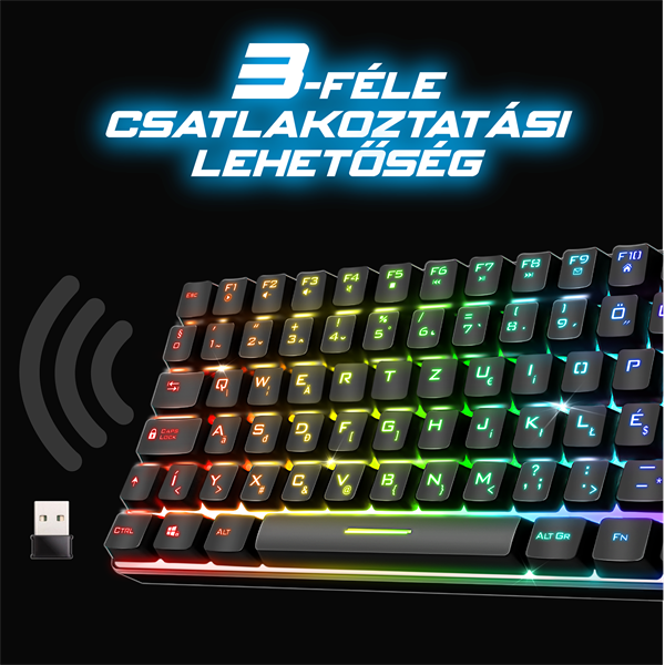 Spirit of Gamer ELITE K70 (TKL, 85 gomb,, RGB LED,USB, anti-ghost, fekete, magyar) vezeték nélküli billentyűzet
