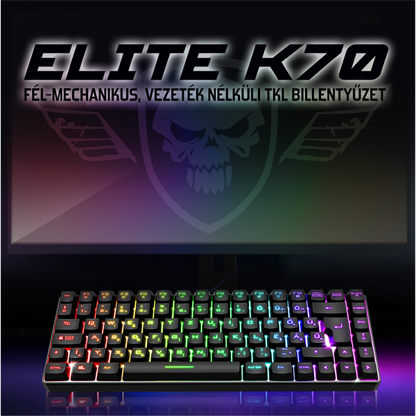 Spirit of Gamer ELITE K70 (TKL, 85 gomb,, RGB LED,USB, anti-ghost, fekete, magyar) vezeték nélküli billentyűzet