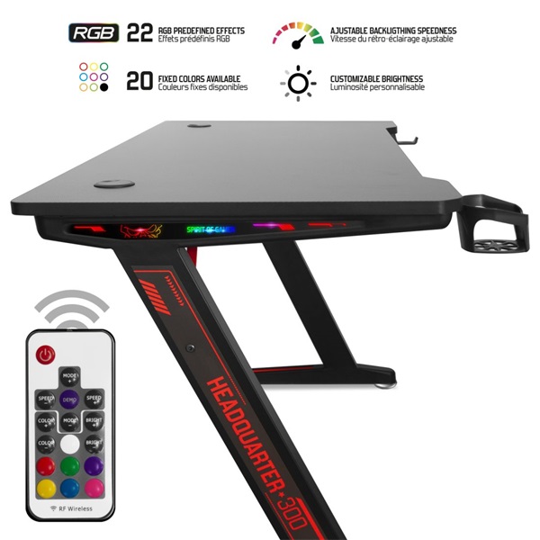 Spirit of Gamer Headquarter 300 RGB LED fekete gamer asztal