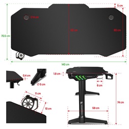 Spirit of Gamer Headquarter 400 RGB LED fekete gamer asztal
