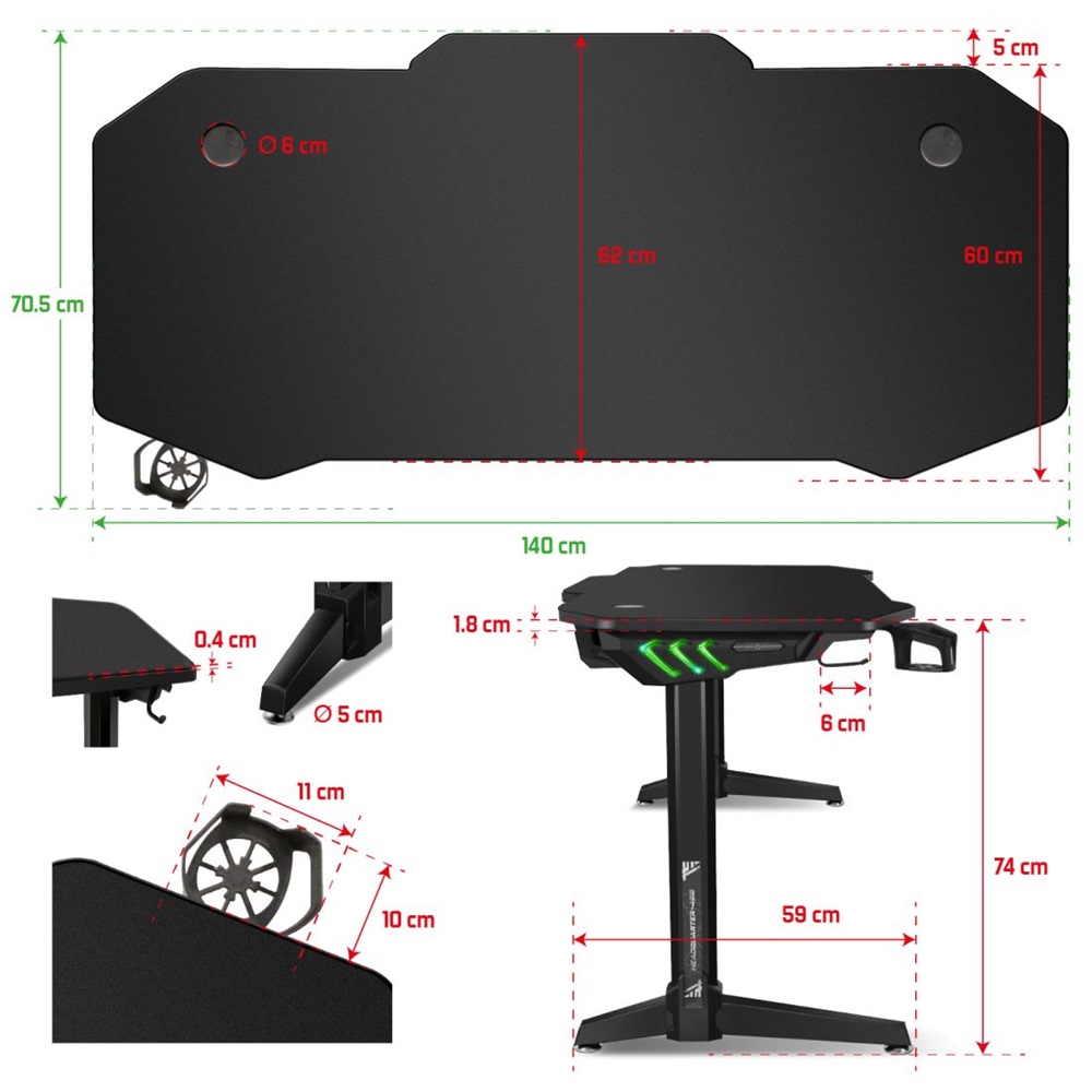 Spirit of Gamer Headquarter 400 RGB LED fekete gamer asztal