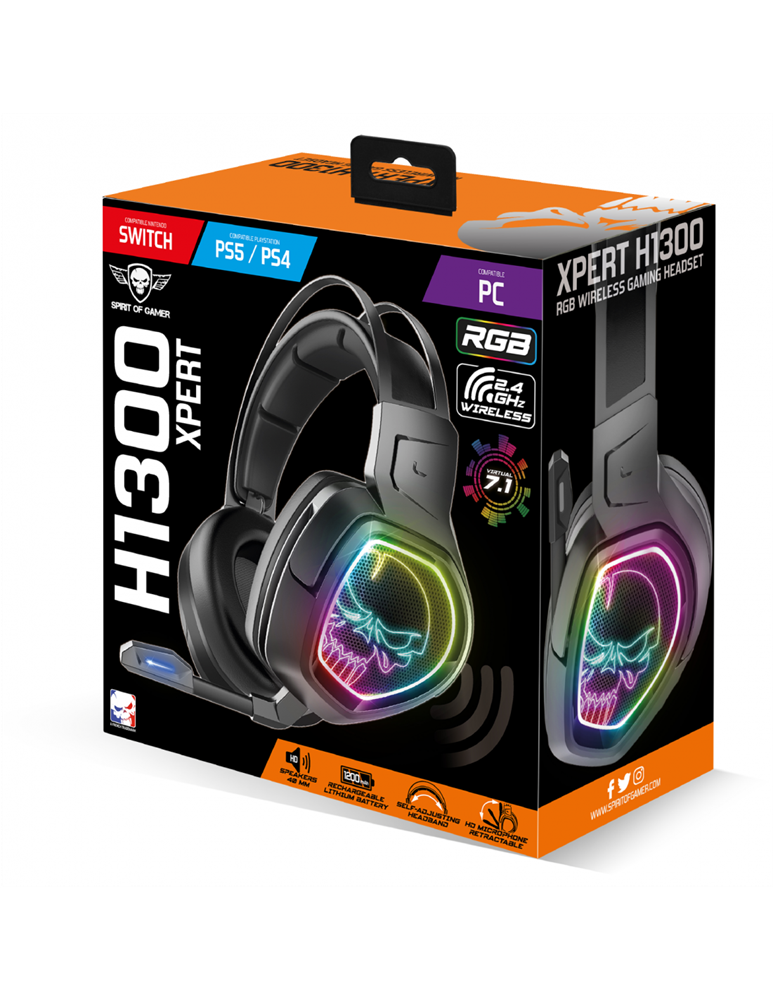 Spirit of Gamer MIC-XH1300 7.1 vezeték nélküli fekete gamer headset