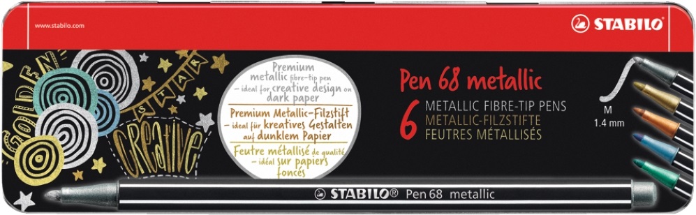 Stabilo Pen 68 metallic fémdobozos 6db-os vegyes színű filctoll készlet