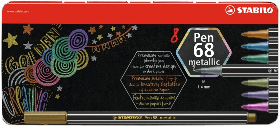 Stabilo Pen 68 metallic fémdobozos 8db-os vegyes színű filctoll készlet