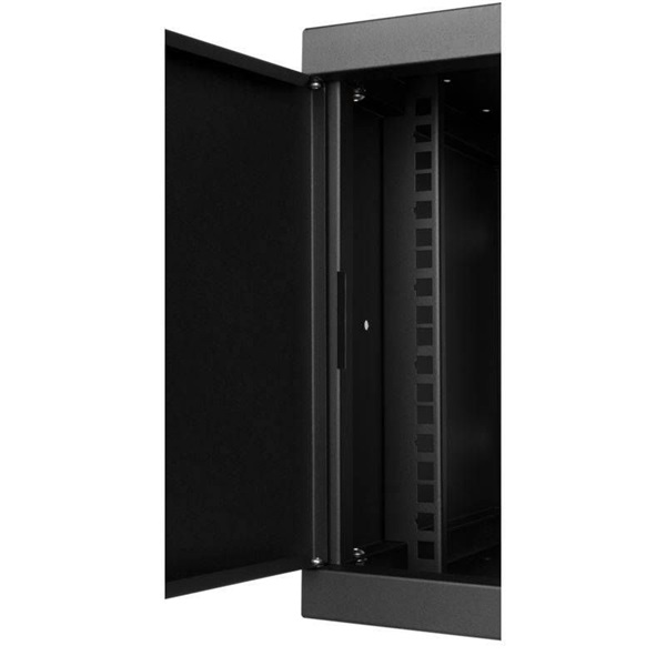 Stalflex RC10-6U-300MB 10" 6U 300 mm mély lapraszerelt fekete fém ajtós fali rack szekrény (Újszerű)
