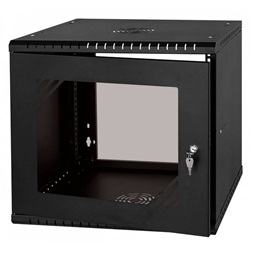 Stalflex RC19-9U-450GBP Pro 19" 9U 450 mm mély lapraszerelt fekete üveg ajtós fali rack szekrény