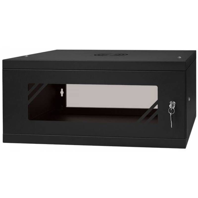 Stalflex RC19-4U-350GB 19" 4U 350 mm mély lapraszerelt fekete üveg ajtós fali rack szekrény (Újracsomagolt)