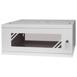 Stalflex RC19-4U-450GG 19" 4U 450 mm mély lapraszerelt szürke üveg ajtós fali rack szekrény (Újszerű)