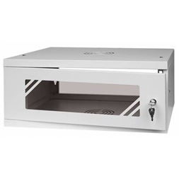 Stalflex RC19-4U-450GG 19" 4U 450 mm mély lapraszerelt szürke üveg ajtós fali rack szekrény (Újszerű)