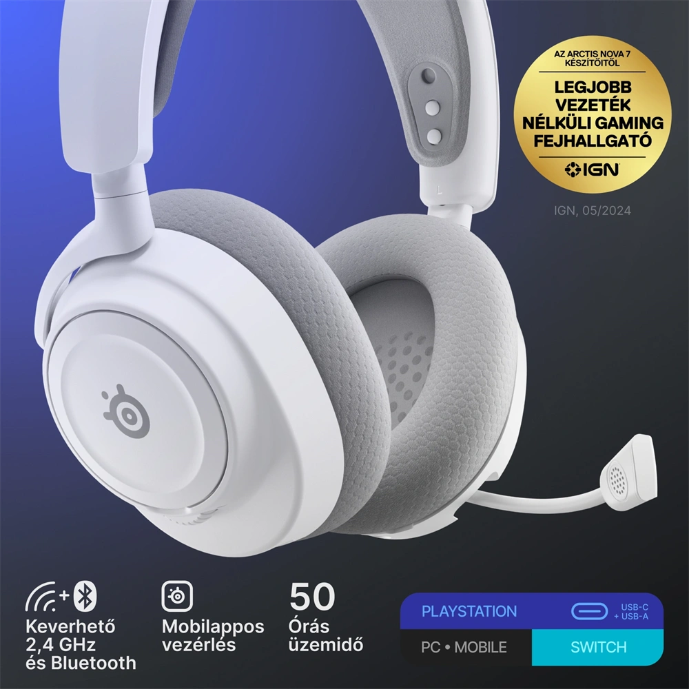 SteelSeries Arctis Nova 7P Gen 2 vezeték nélküli fehér gamer headset