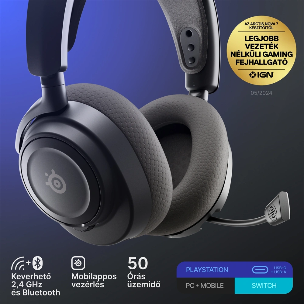 SteelSeries Arctis Nova 7P Gen 2 vezeték nélküli fekete gamer headset